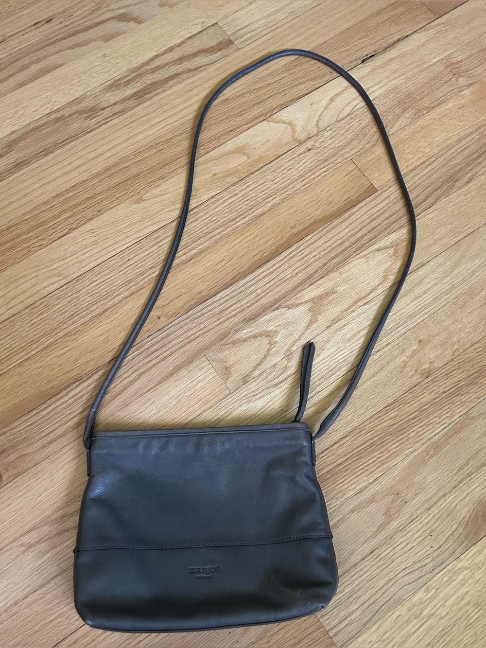 Margot New York Leather Crossbody Bag Grey 10”x8”